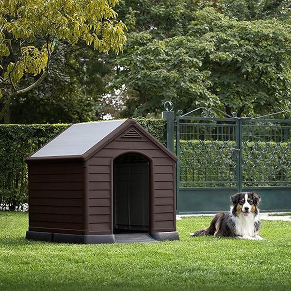 CASETA PERRO RESINA MARRON 99X99X95CM